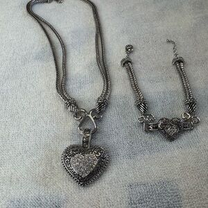 Lia Sophia Silver-Tone Pavé Heart Necklace and Bracelet Set
